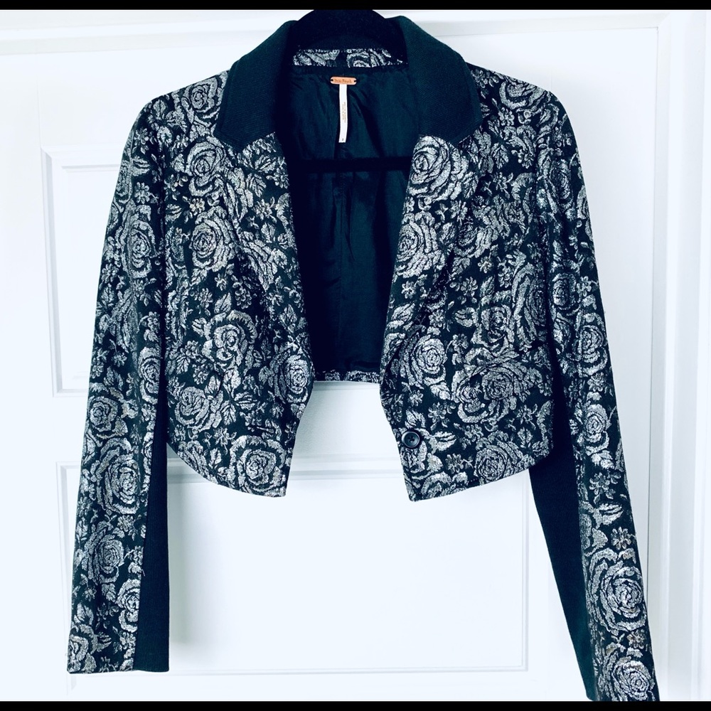 Free people black and silver cropped blazer